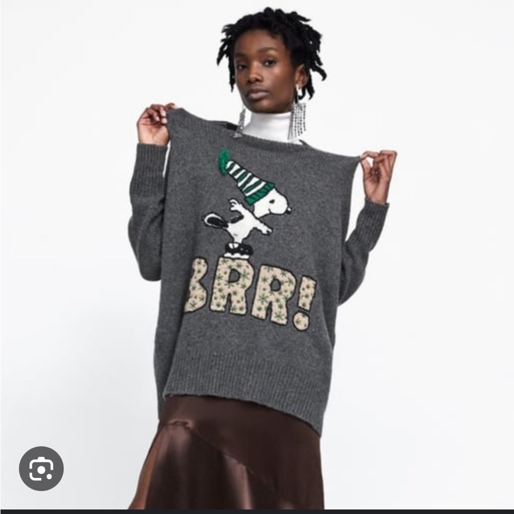 Zara snoopy oversized jacquard sweater.